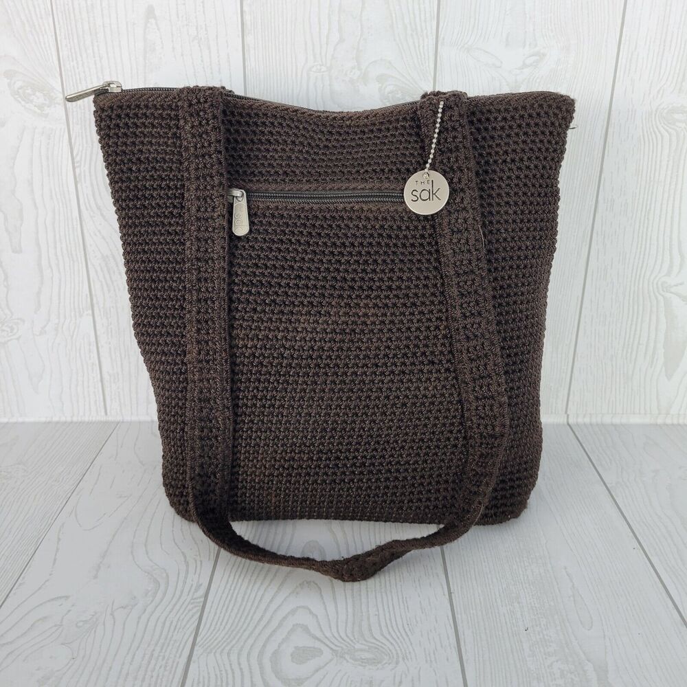 SAK Classic Double Handle Shoulder Purse Zipper Closure Brown 10 X 10 Slender